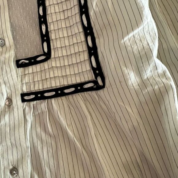 Free People White And Black Striped Button Up Tunic Long Sleeve Top Sz 2 - Picture 7 of 10